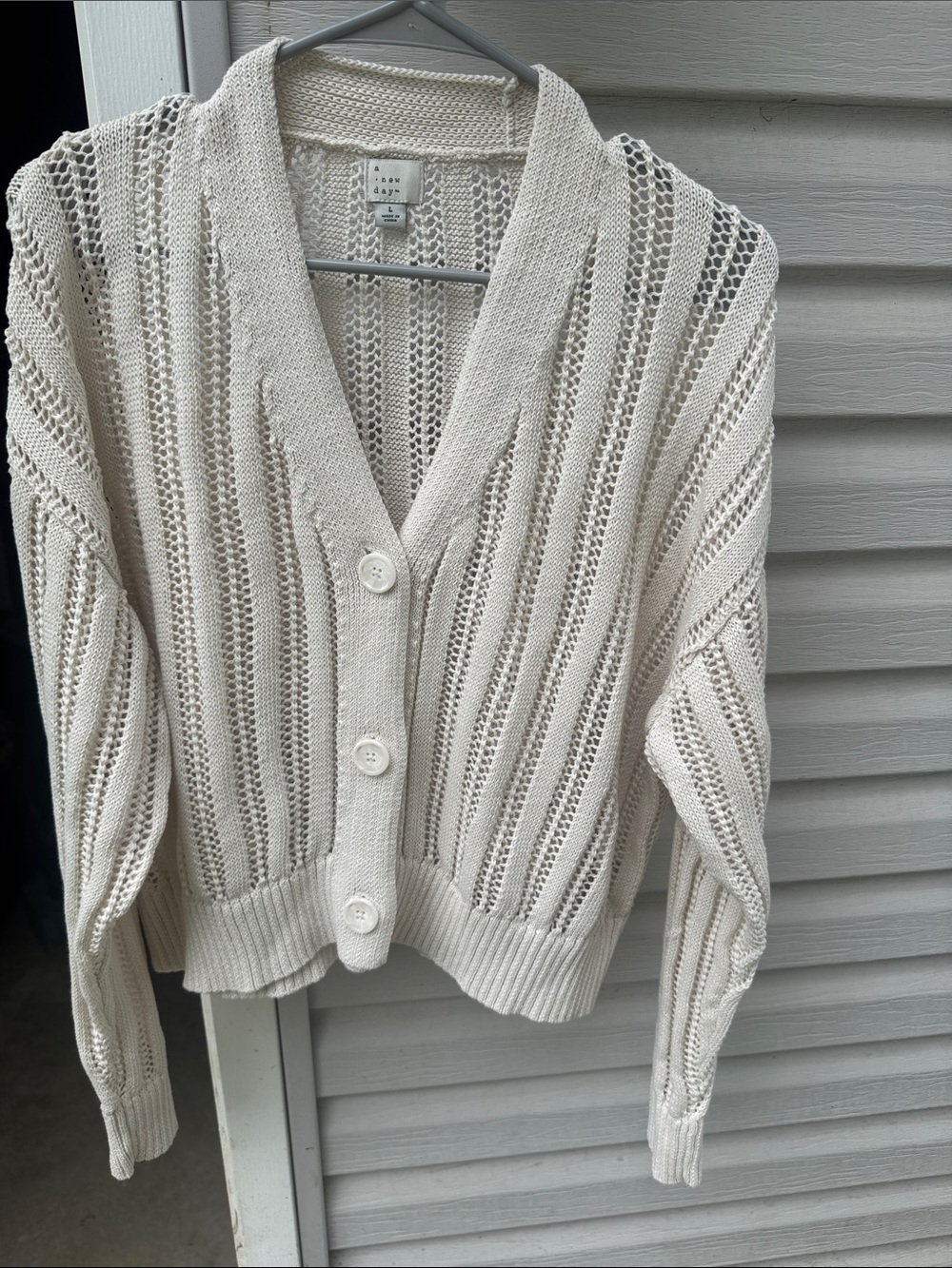 a new day Cream Open-Weave Button Front Cardigan